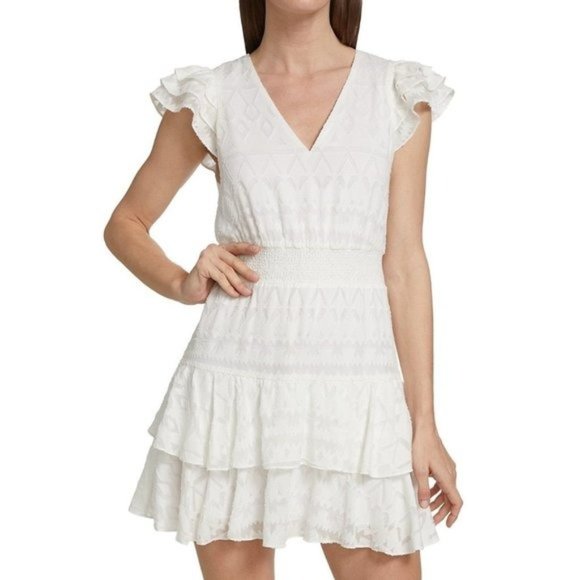 Alice + Olivia Dresses & Skirts - Alice + Olivia Markita Tiered Ruffle Mini Dress in White - Size 2